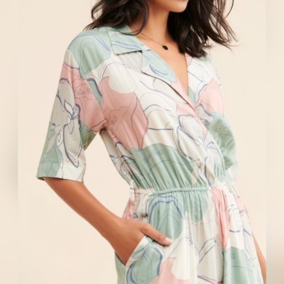 Native Youth Women's Abstract Floral Jumpsuit, Green & Pink, XS - Picture 3 of 9